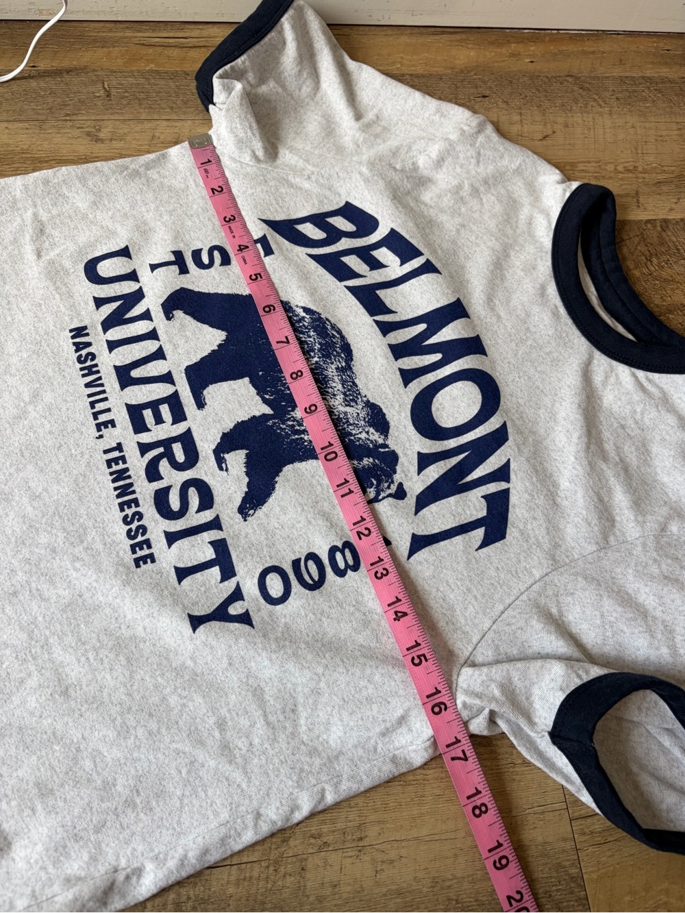 Belmont University Vintage Inspired Bear Ringer Tee in Navy and Heather Gray - Picture 6 of 9
